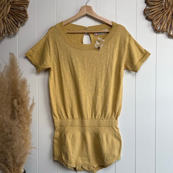 Free People romper knit cotton linen elastic waist boho summer stretchy Small - Picture 4 of 10